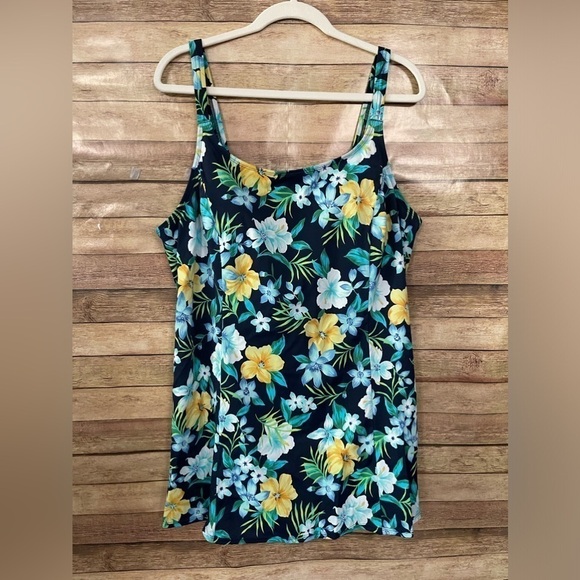 Kathy Ireland Women's Plus Size 22 W One Piece Swimming Suit Skirt Blue Floral - Picture 1 of 6
